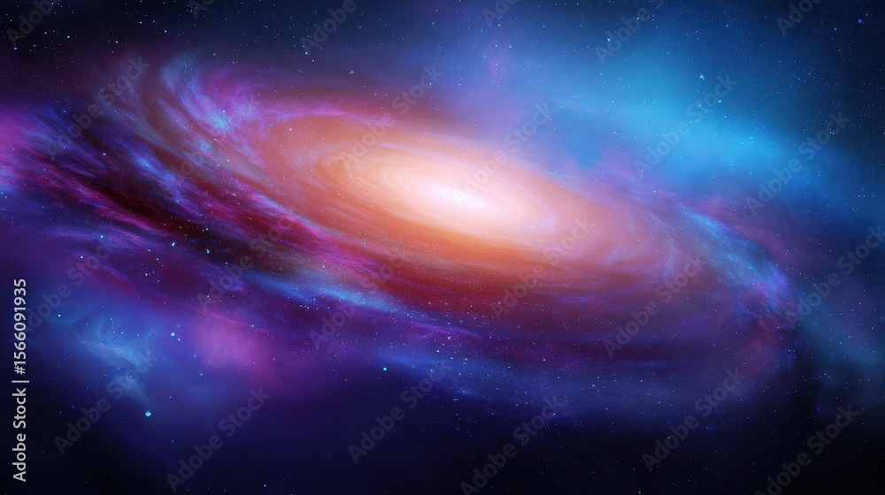 Obraz premium Vibrant spiral galaxy with swirling colors and luminous core set against a cosmic backdrop