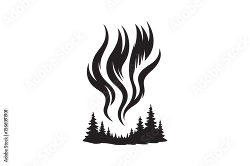 northern lights silhouette vector art illustration on white background