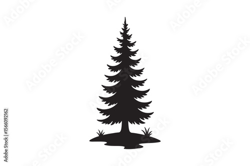 pine tree silhouette vector art illustration on white background