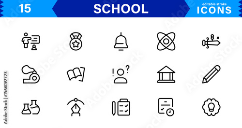 School Icon Set Representing Education, Classroom, Teacher, Student, and Learning in a Simple, Professional, and Marketable Vector Style