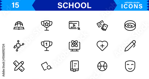 School Icon Set Representing Education, Classroom, Teacher, Student, and Learning in a Simple, Professional, and Marketable Vector Style