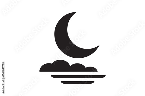 rising moon icon silhouette vector art illustration on white background