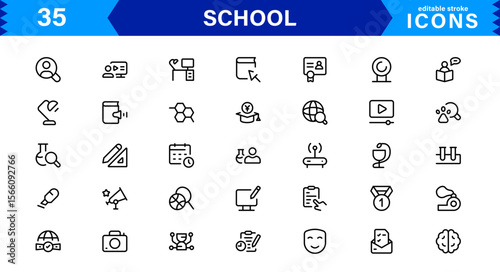 School Icon Set Representing Education, Classroom, Teacher, Student, and Learning in a Simple, Professional, and Marketable Vector Style