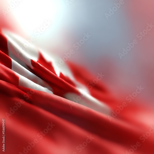 Canadian flag waving in the breeze, vibrant red and white colors.