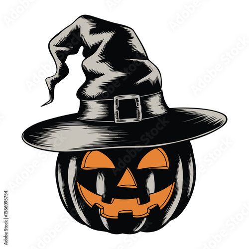 Jackolantern with witch hat halloween pumpkin