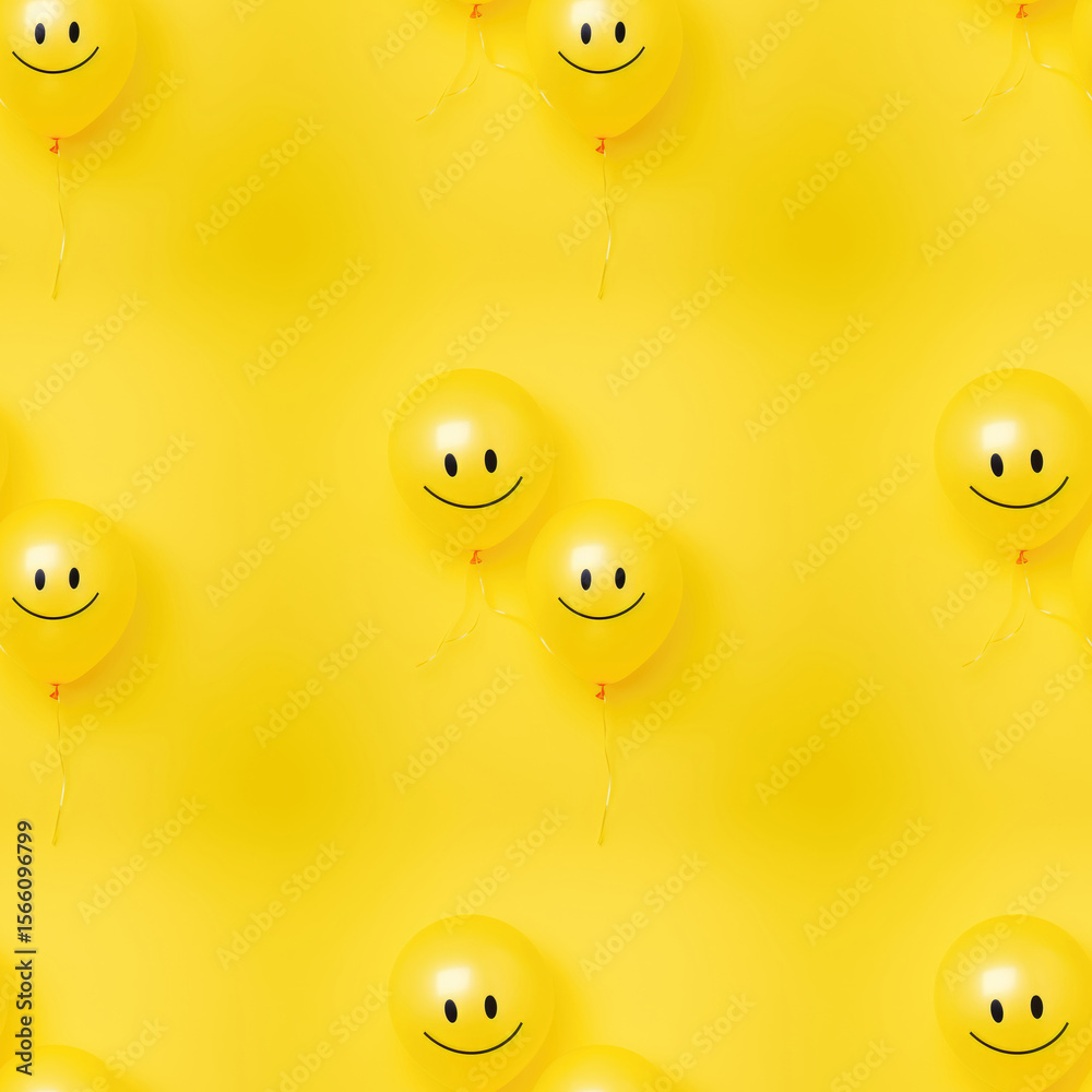 Fototapeta premium Seamless pattern of yellow balloons with smiling faces. Happy party decorations for celebration, birthday, and joy design.