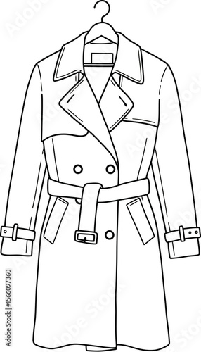 Find the perfect trench coat outline vector illustration for your fashion design projects today online vector illustration