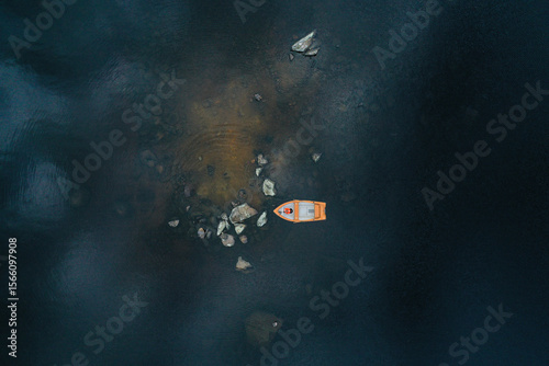 Aerial view of boat on lake