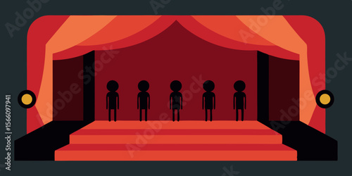 A Decaying Theatre Stage With Invisible Figures Performing