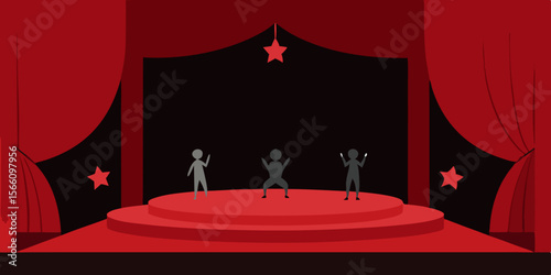 A Decaying Theatre Stage With Invisible Figures Performing