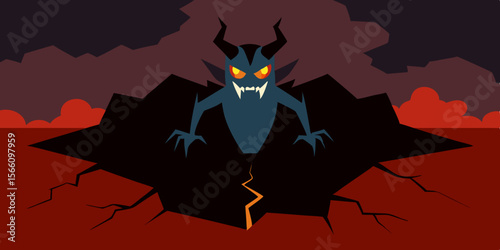 A Demon Emerging From A Crack In The Earth In A Forgotten Forest