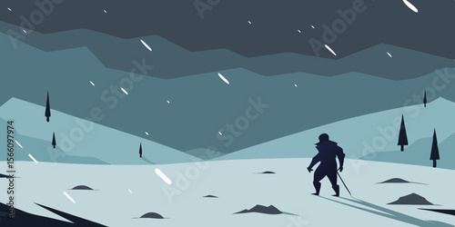A Figure Walking Across A Snow Covered Battlefield