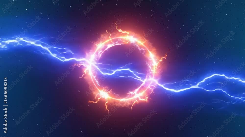 Sci-Fi Electric Portal Ring with Violet Sparks – Digital Energy Transfer and Dimensional Travel in Outer Space