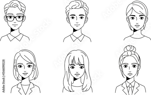 Diverse people avatars vector illustration set of line art style for web and graphic design projects vector illustration