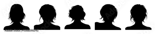 Silhouettes of women's heads with short haircuts, back view