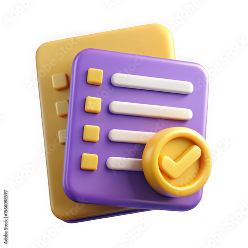 Checklist icon 3d render isolated on transparent background