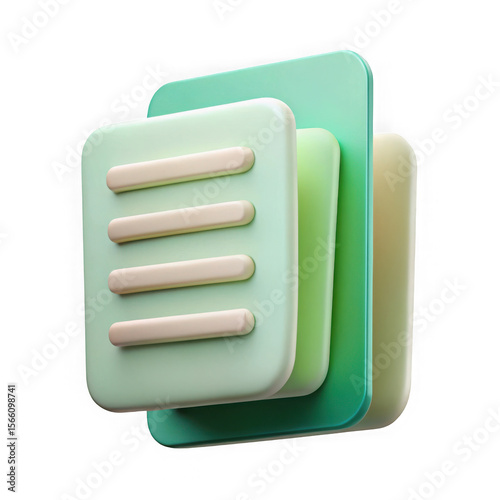 3d rendered document icon stack isolated on transparent background