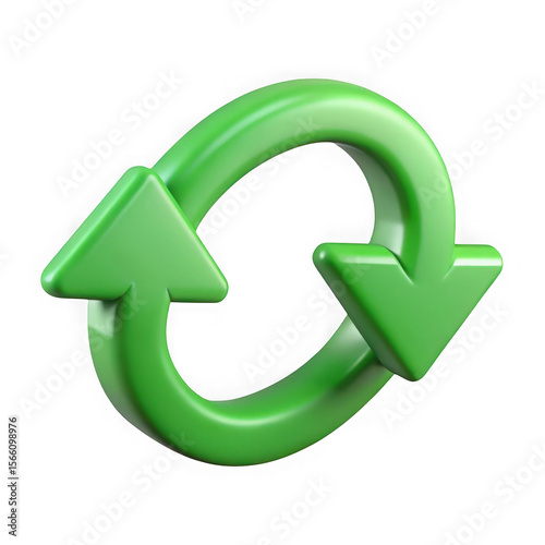 Green circular arrows symbol isolated on transparent background