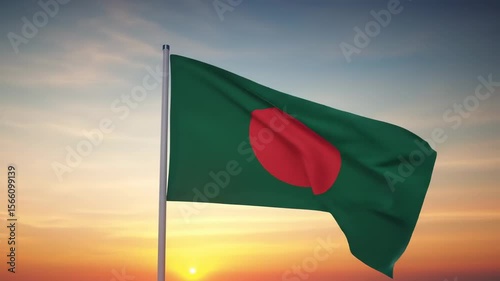 National flag of Bangladesh at sunset