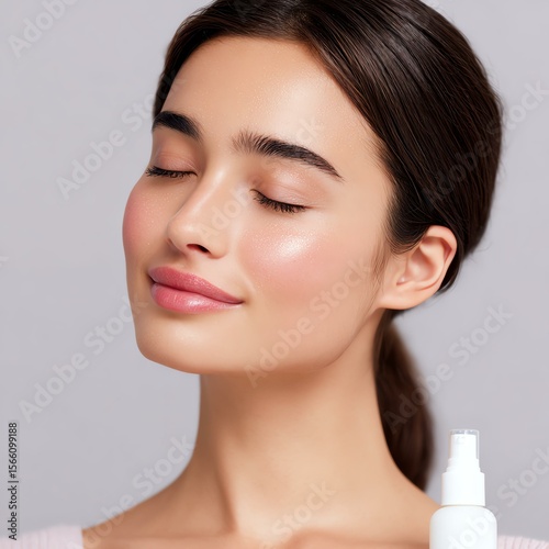 chemical-free misting routine A woman enjoying a skincare routine, showcasing a radiant complexion and natural beauty. chemical-free misting routine