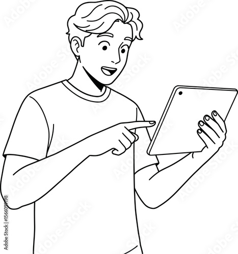 Man using tablet vector illustration for digital technology and communication in modern lifestyle vector illustration