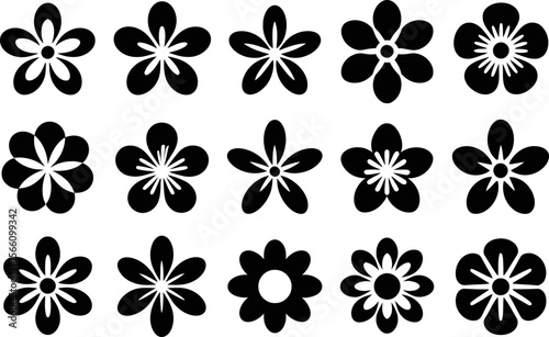 Floral vector icon set, tropical flower silhouette, exotic blossom collection, botanical elements, nature illustration, decorative art