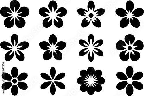 Tropical flower silhouette vector set, floral icon collection, exotic blossom, botanical elements, nature design, decorative illustration