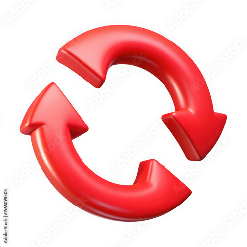 Red circular arrows symbol isolated on transparent background