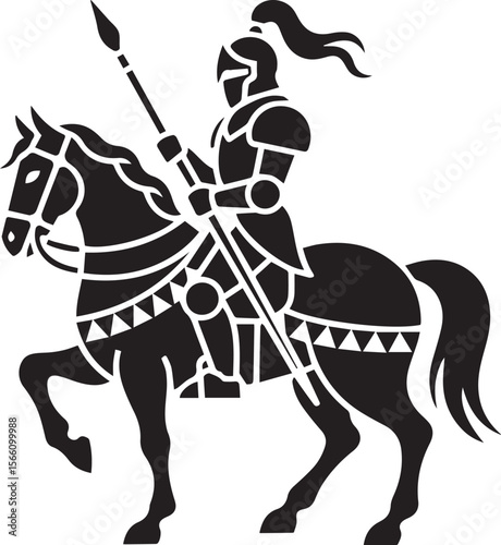 Cartoon vector illustration of a knight warrior on horseback with a sword