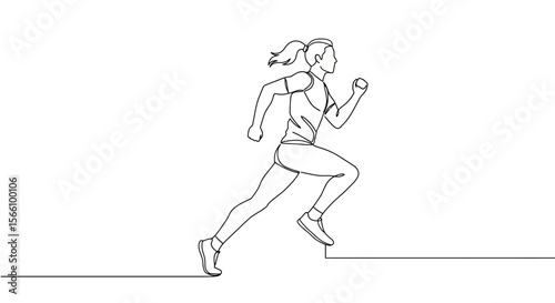 Continuous line drawing of woman running up stairs vector illustration for fitness workout design vector illustration