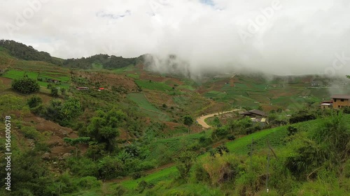 Wallpaper Mural Terraced vegetable plots, scattered farmhouses and a winding dirt road blanket Mount Apo’s foothills, while dense cloud banks drift just above the green-brown slopes. Torontodigital.ca