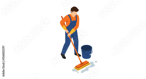 Isometric cleaning task vector illustration for home care design