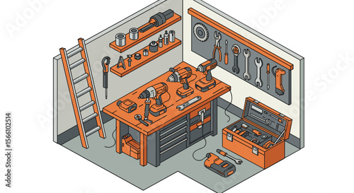 Workshop tools vector illustration: isometric garage design for posters and prints