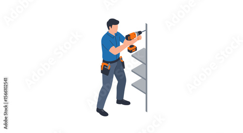 Handyman at work vector illustration for home improvement in isometric style