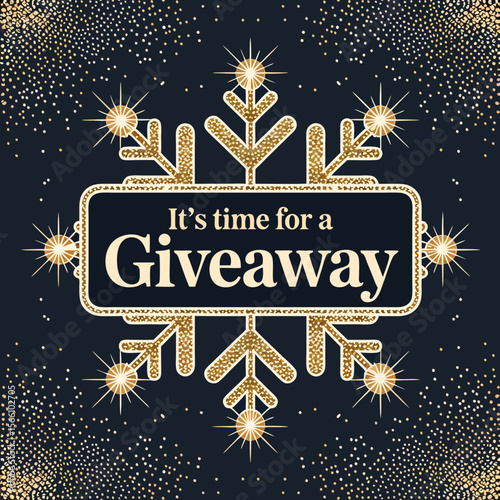 Snowflake vector design with gold giveaway. Ideal for winter promotions, festive events, holiday advertisements, and seasonal graphics with a sparkly theme.