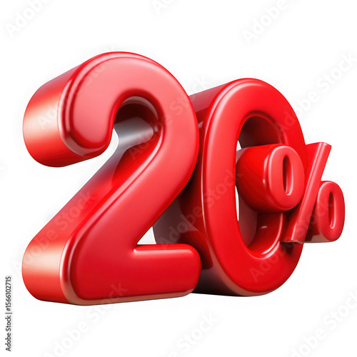 Red twenty percent discount sign isolated on transparent background