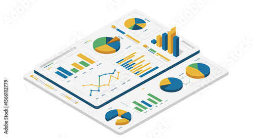 Isometric data analysis vector illustration for presentation and reports in modern flat design style