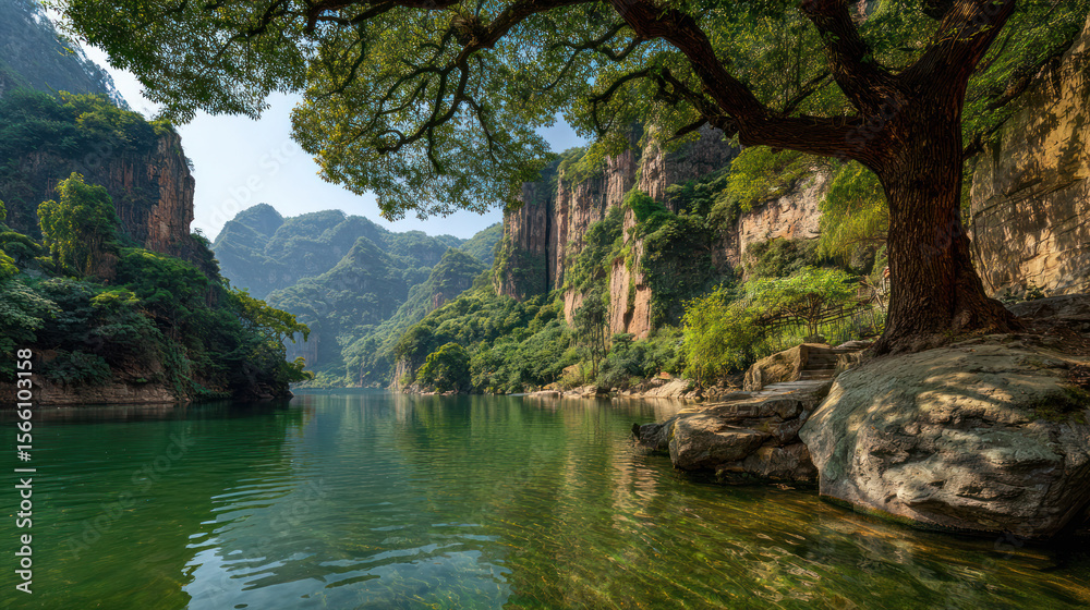 Naklejka premium Serene Mountain River Landscape