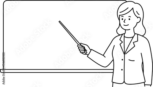 Illustration of teacher with pointer stick in classroom teaching at whiteboard for education concept vector illustration