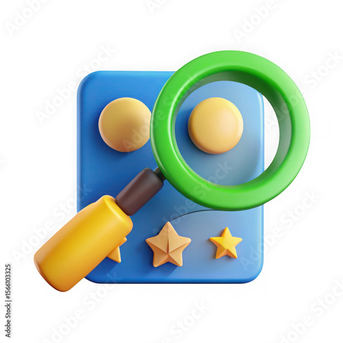 3d cartoon magnifying glass icon isolated on transparent background
