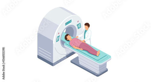 Medical imaging vector illustration: healthcare diagnostic equipment in isometric style for educational and informational use