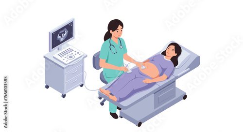 Prenatal ultrasound examination vector illustration in flat style for healthcare design