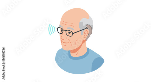 Elderly hearing aid vector illustration - healthcare concept for medical design in flat style