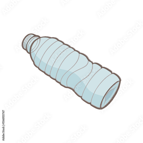 Empty Crushed Plastic Water Bottle Vector Illustration — Isolated Hand Drawn Sketch of Disposable Recyclable Container for Eco Waste, Garbage, Pollution, Sustainability and Recycling Concept