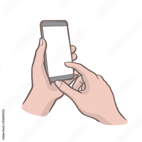 A hand holding and touching mobile smart phone