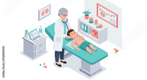 Pediatric health checkup vector illustration - flat style design for medical posters