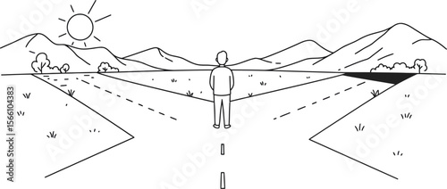 Man standing at crossroads decision making concept illustration choice point direction future path options road ahead vector illustration
