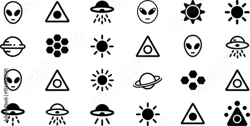 Alien U F O Sun Planet Hexagon Triangle Symbols vector