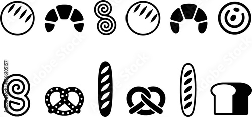 Bakery icons bread croissants pretzels and swirls vector