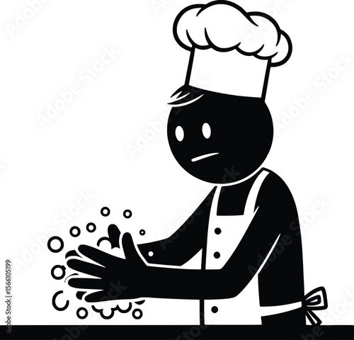 Stick Man Chef Using Kitchen Tools in a Vector Art Kitchen Environment